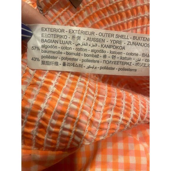 ZARA Gingham Ruched Smocked Back Crop Top Tie Straps XS Orange White #2975 - Picture 8 of 12